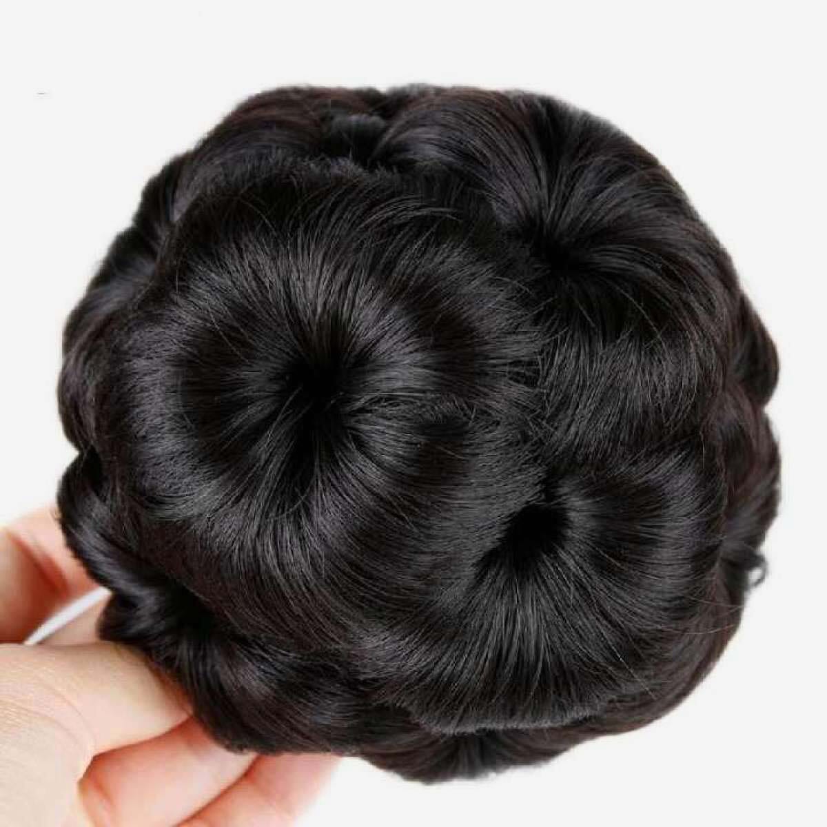 Flowers Bud Design Hair Extension Bun Bands With Insert Comb Clip For Women ( Black )