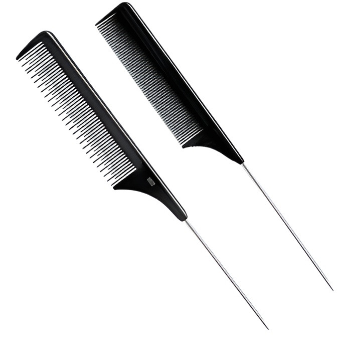 2 Piece Kit Hair Comb, Professional Hairdresser Comb, Carbon Fibre Cutting, Steel Tip Black Comb Set