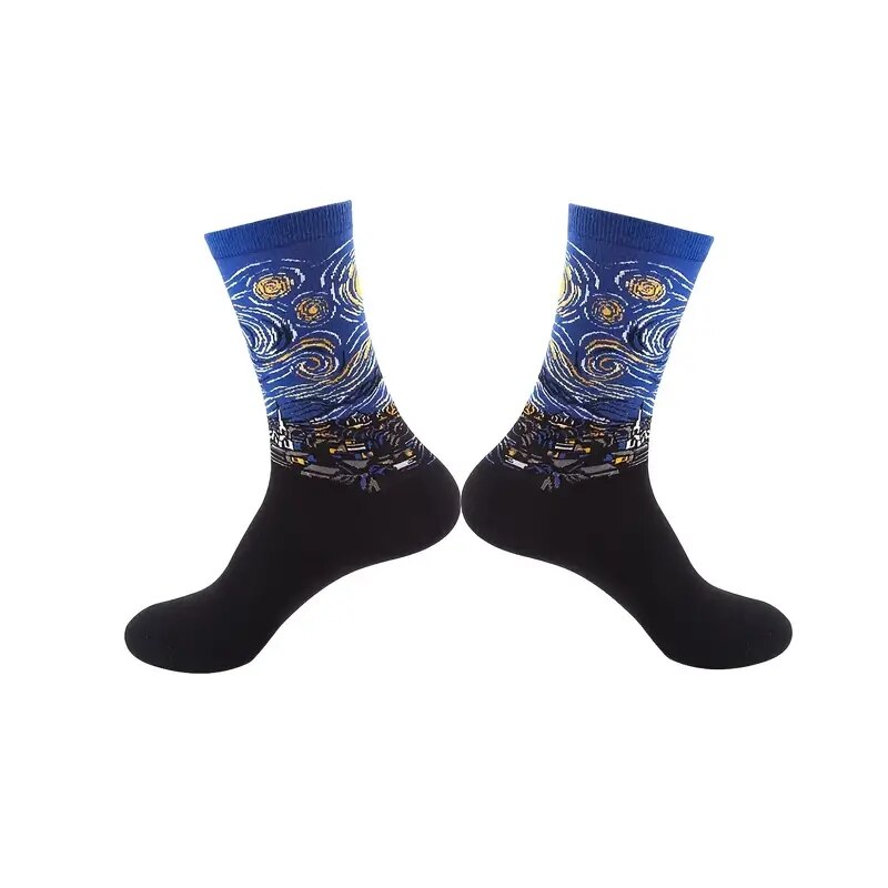 Bizzy 1 Pairs Men Retro Abstract Oil Painting Art Socks Shout Modern Van Gogh Starry Night Happy Oil Painting Comfort Skateboard Sock