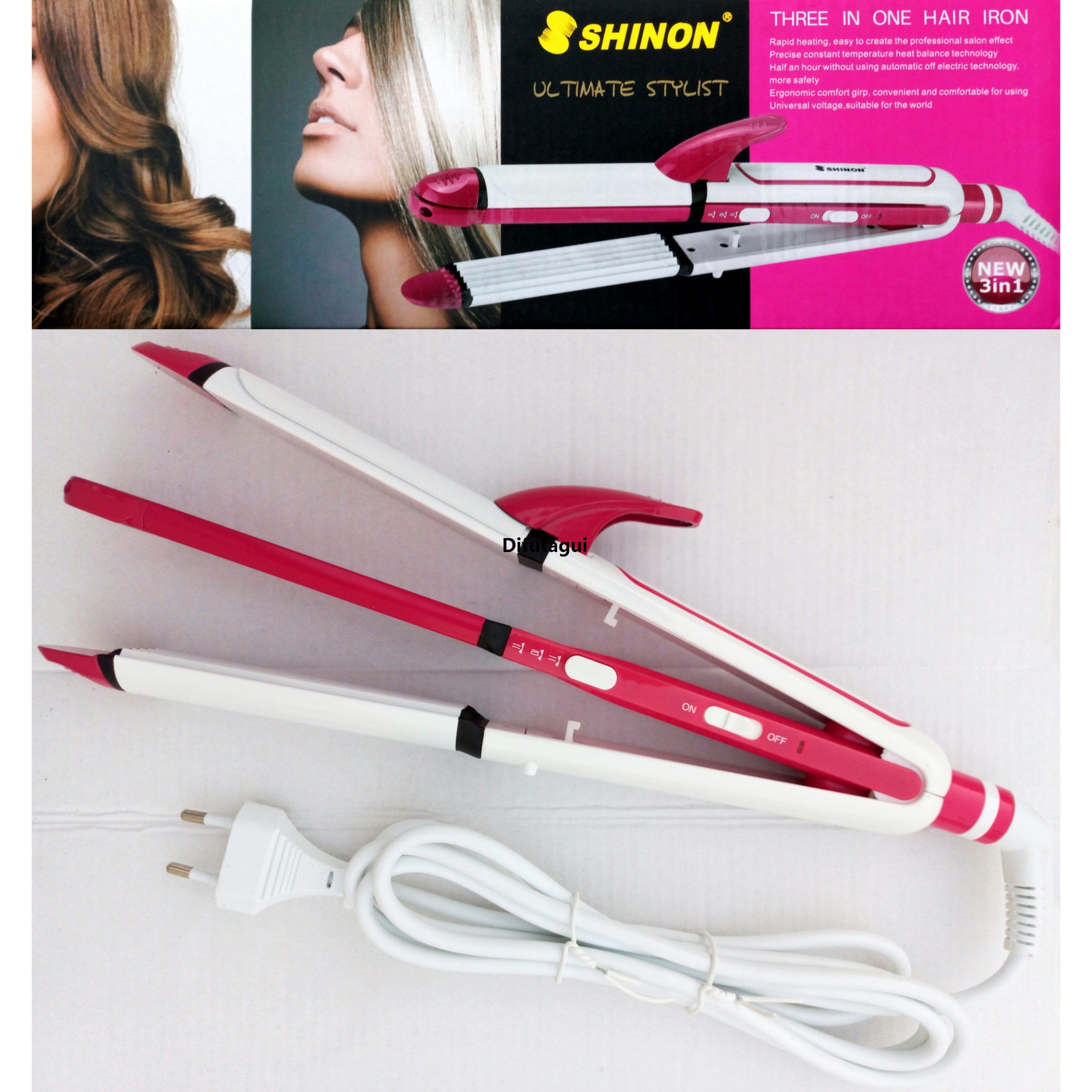 Difutagui Bargain price Curling iron－curly curl hair in one－swivel 360 belt with best quality－straight New style professional SH model－80883 in 1 electric hair series with many degree lines