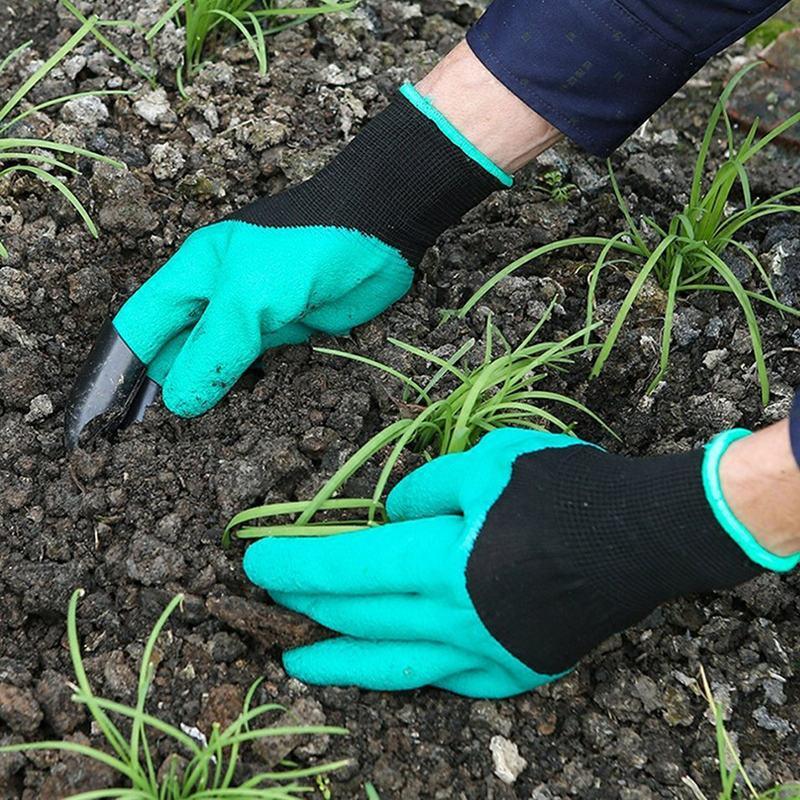1 Pair Rubber Garden Gloves for Digging, Planting, Garden Work with 4 ABS Plastic Claws Green