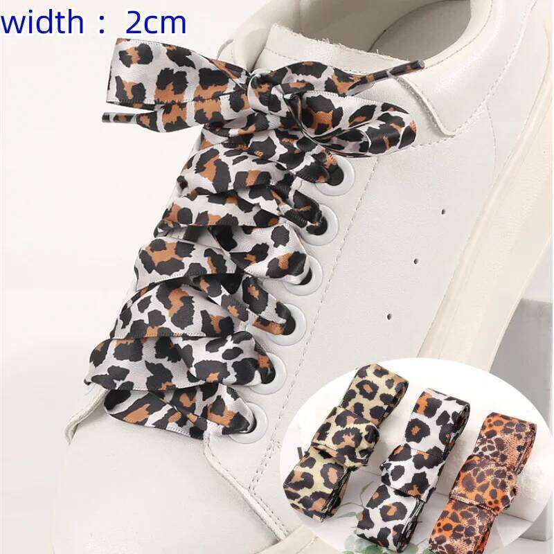 1 Pair Leopard Pattern Printed Ribbon Satin Shoelaces 2cm Sneaker Sport Casual Leather White Strings Canvas Shoes Laces