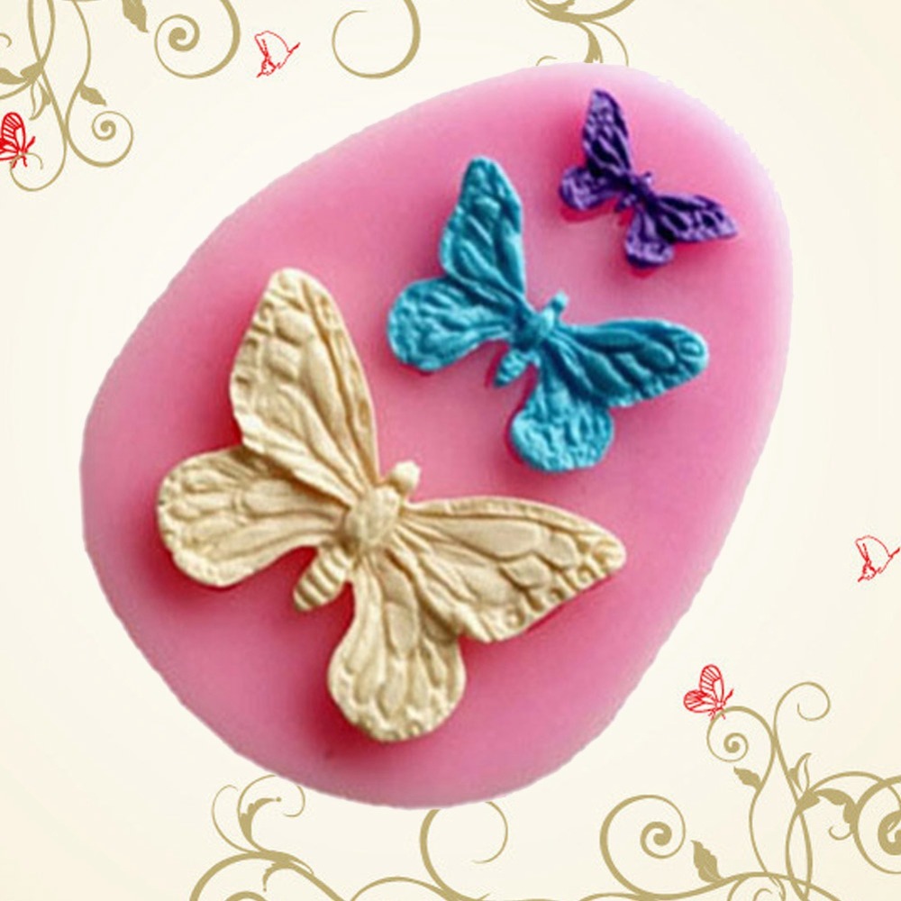 4pcs Homemade Food Grade Silicone Fondant Cake Mold 3D Shape 3 Cavities Soap Mold Butterfly Design DIY Baking Mold Homemade Cake