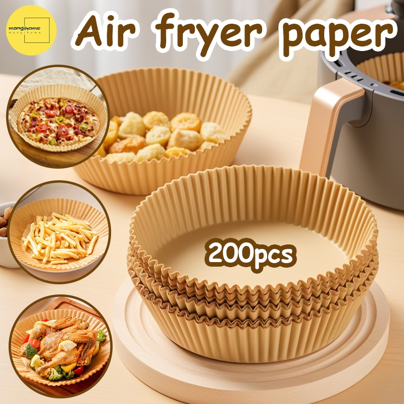 200Pcs 20cm Air Fryer Disposable Paper Liners | Non-Stick, Oil-Absorbing, Food-Grade Round Baking & Frying Papers for Household Cooking