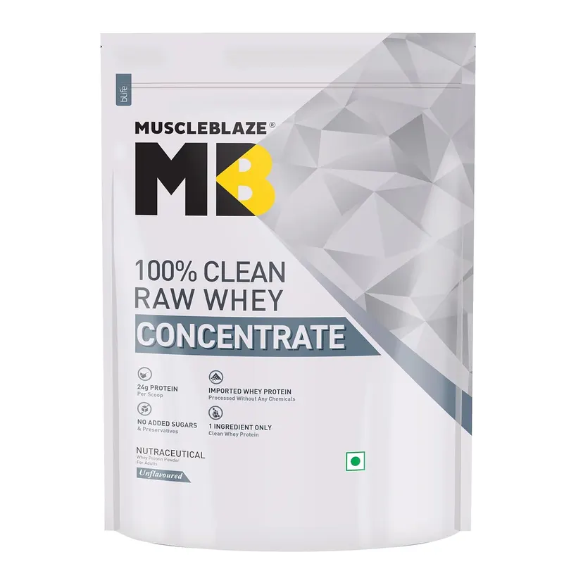 MuscleBlaze Raw Whey Protein Powder 2kg 66 servings Unflavored Labdoor USA Certified 24g Protein 5.2g BCAA 4.2g Glutamine
