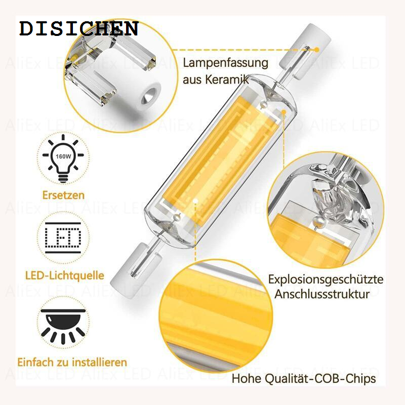 DISICHEN Luxury NEW R7S LED Glass Tube COB Bulb 78MM 118MM High Power R7S Corn Lamp J78 J118 Replace Halogen Light 50W AC110V 220V Lampadas LED