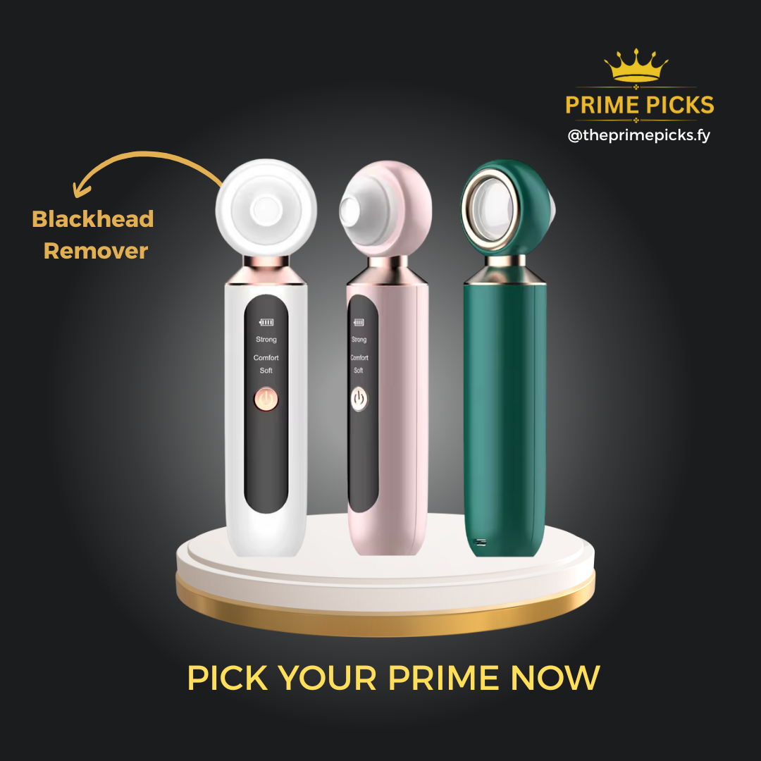 Prime Picks Premium Blackhead Remover | Vacuum Pore Cleaner with LED Light & Magnifying Glass | Strong Suction Rechargeable Facial Pore Cleaner | Blackhead Removal | Whiteheads Removal | Acne Removal | Tool with Probes Fill Light and 3 Suction Nozzles