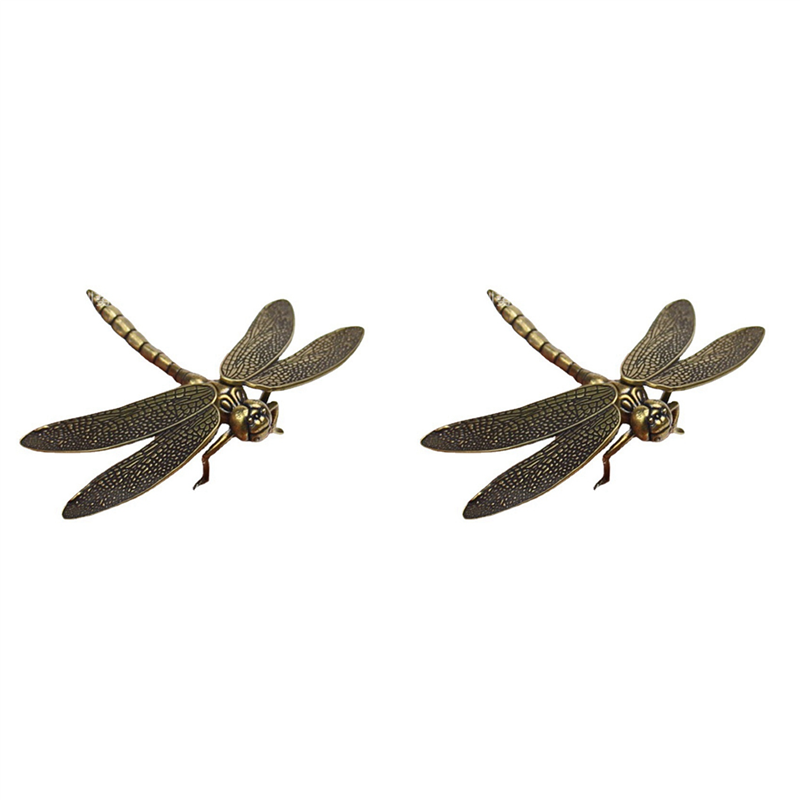 fasdaga 2X Mini Brass Dragonfly Casting Animal Figurine Retro Style Metal Sculpture Home Desktop Craft Decoration