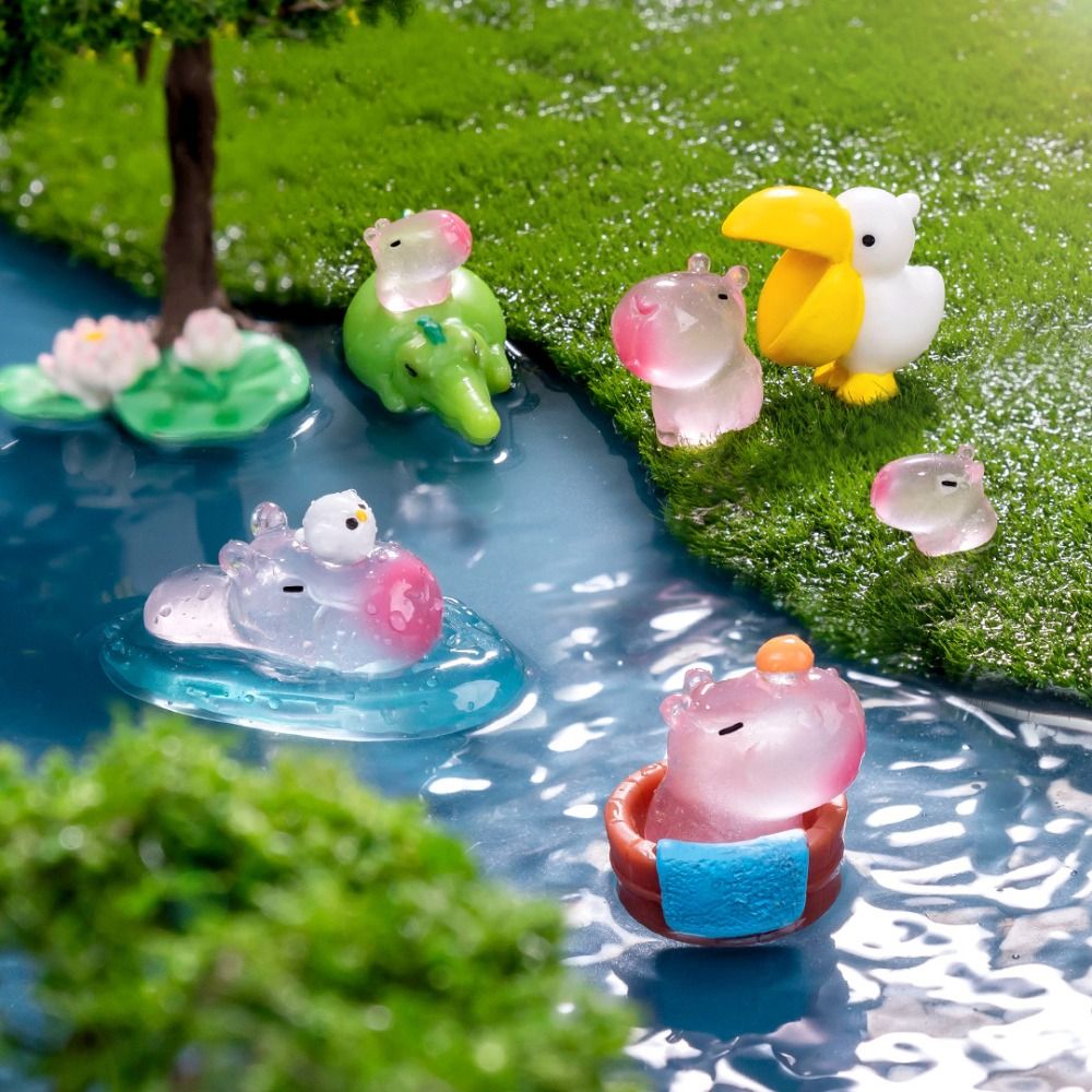 Lovely Cartoon Luminous Capybara Statue DIY Accessories Car Ornament Miniature Capybara Figurines Fairy Garden Dollhouse Decoration Mini Animals Figurine Party Festival
