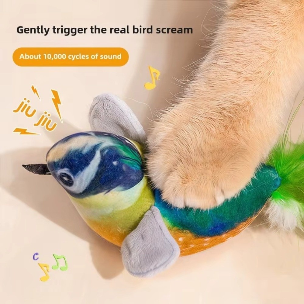 Fun Plush Flying Bird Cat Toy Vivid Chirping Bird-Shaped Realistic Bird Sound Cat Toy Self-entertainment Interactive Chirping Bird Cat Toy for Cat Supplies