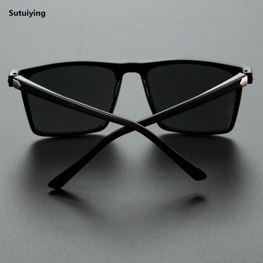 Sutuiying 2024 New Classic Black Square Sunglasses Men Fashion Mirror Blue Luxury Sun Glasses Unisex Vintage Anti Glare Driving Shades UV400