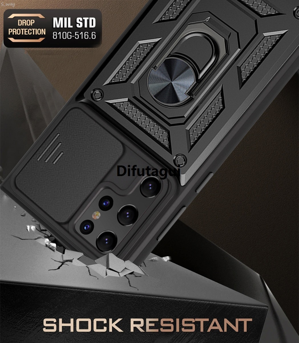 Difutagui S_way HODON Armor Shockproof Ring Stand Holder Case For Samsung Galaxy S24 S23 S22 S21 S20 Hot Selling Ultra S24 Plus S23FE Note 20 Cases Lens Push Pull Sliding Window Bracket Back Cover