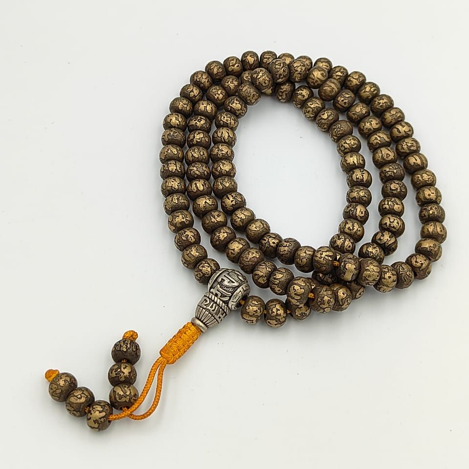 Om Mane Padme Hum Crafted Brass Mala108 Beads (8mm) | Prayer Bead Mala