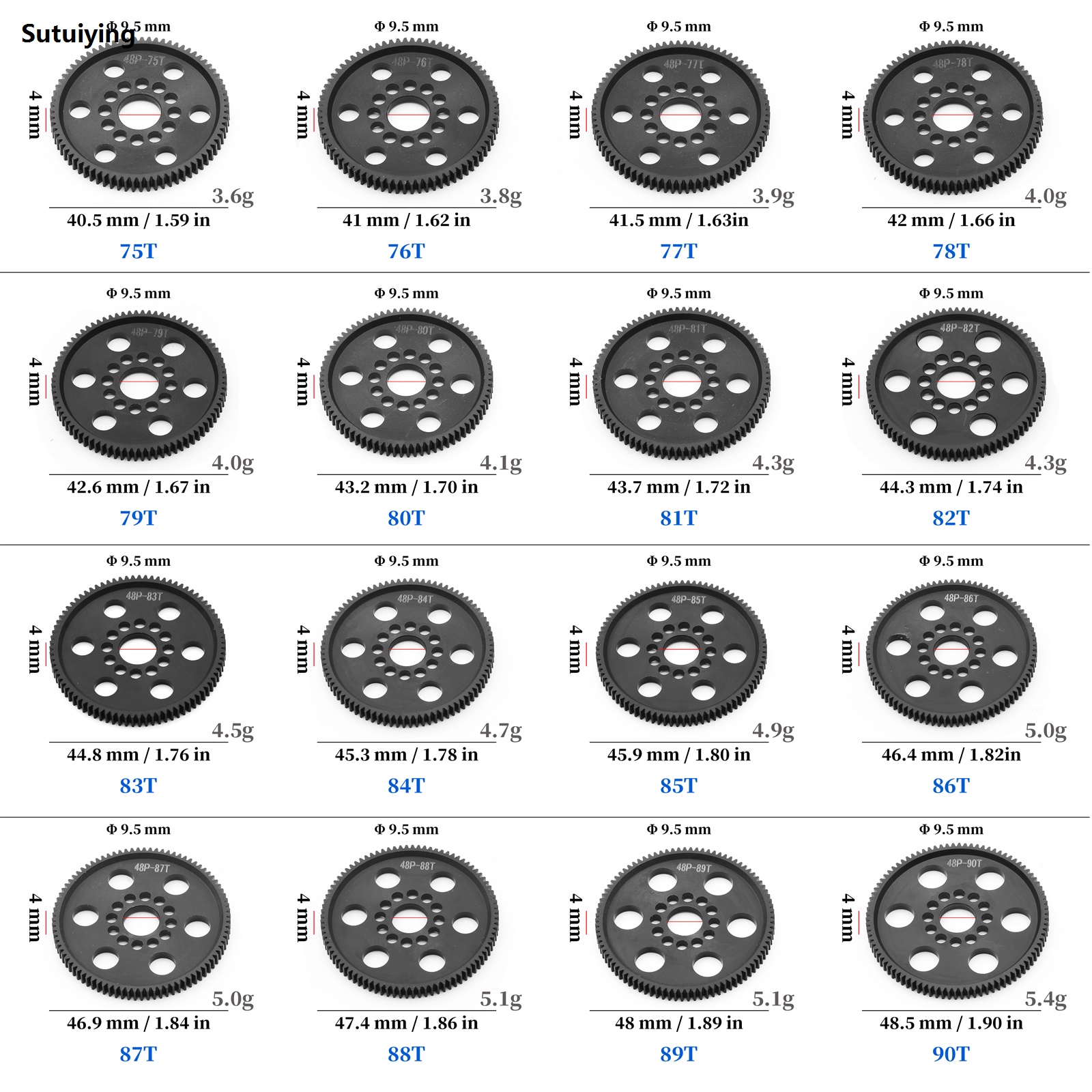 Sutuiying 1 PCS Spur Gear Main Gear 48P 75T 78T 82T 85T 88T 90T for 3Racing 2025 New Sakura S XI XIS CS D4 D5 1/10 RC Car Upgrade Parts