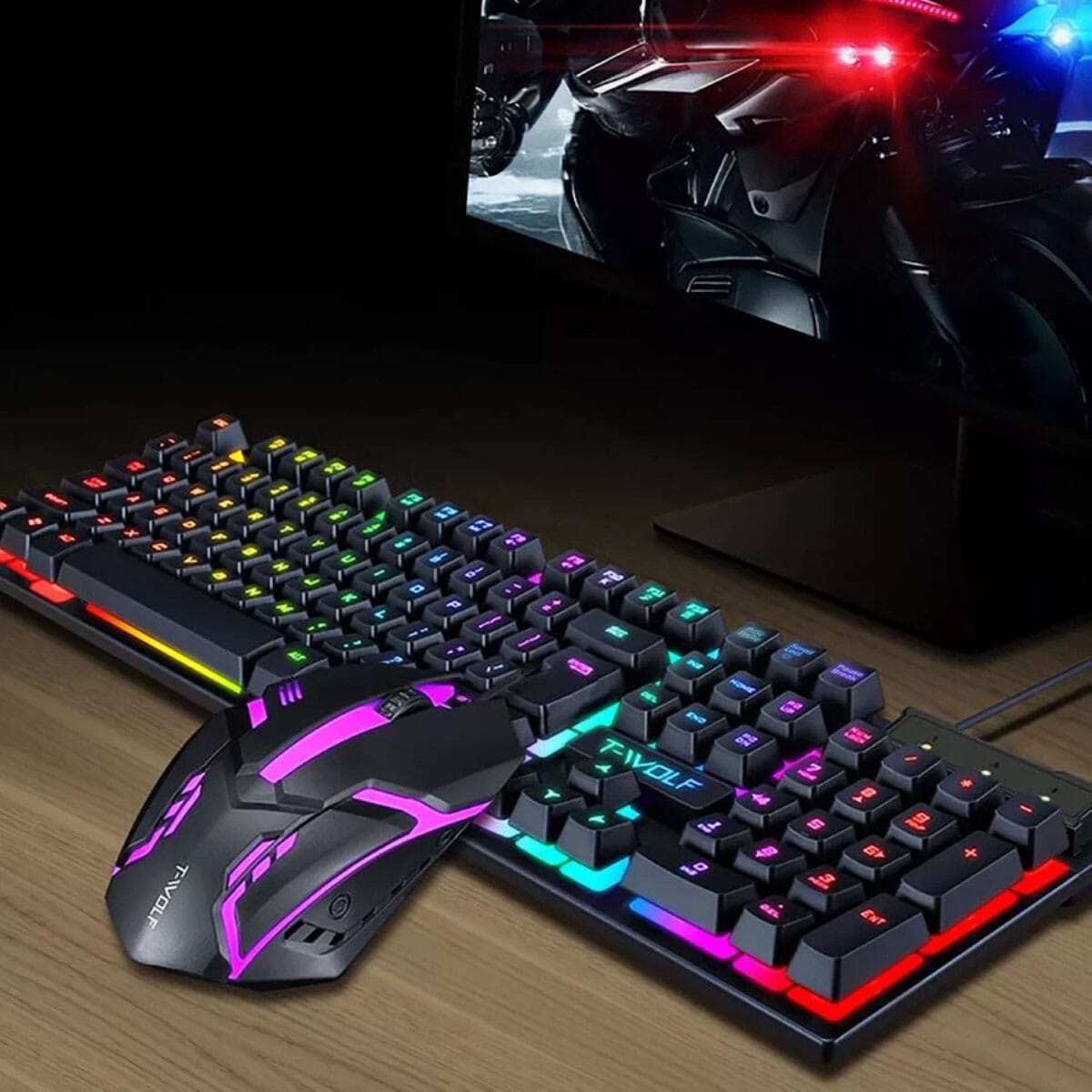 Combo of Gaming Mouse and Keyboard - T-WOLF T20 RGB LED Backlight USB Mechanical Gaming Keyboard With Multimedia Keys Support