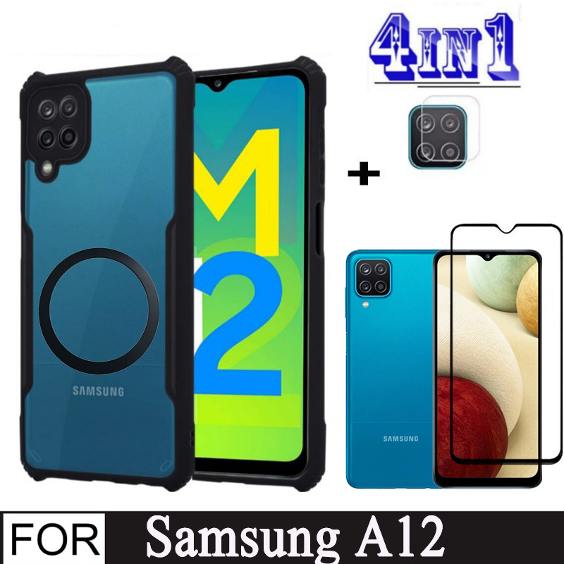 4IN1 Samsung A12 Shockproof Phone Case for Samsung Galaxy A16 A06 A06s A05s Magnetic Sticker Shockproof Phone Case+ Tempered Glass Film