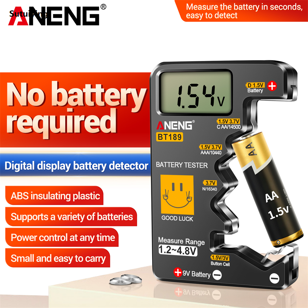 Sutuiying ANENG BT189 Battery Level Detector Digital Portable Display Test Hot Selling 9V AA AAA C D Button Cell Universal Power Instruments Test Tool