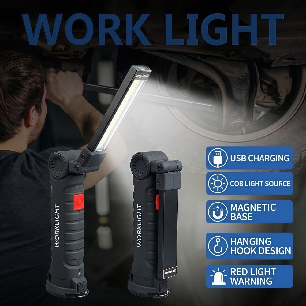 High Quality COB LED Flashlight Rechargeable with Magnet & Hook Work Light Strong Light Waterproof Handheld Searchlight Night Work Outdoor