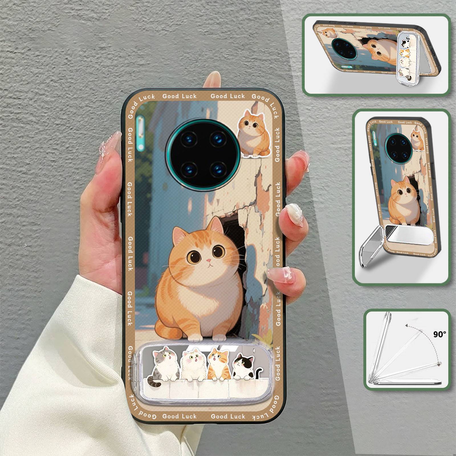 Embroidery 3D Phone Case For Huawei Mate 30 Pro/Mate30E Pro Makeup Mirror Durable Fashion Design Phone Holder Cartoon