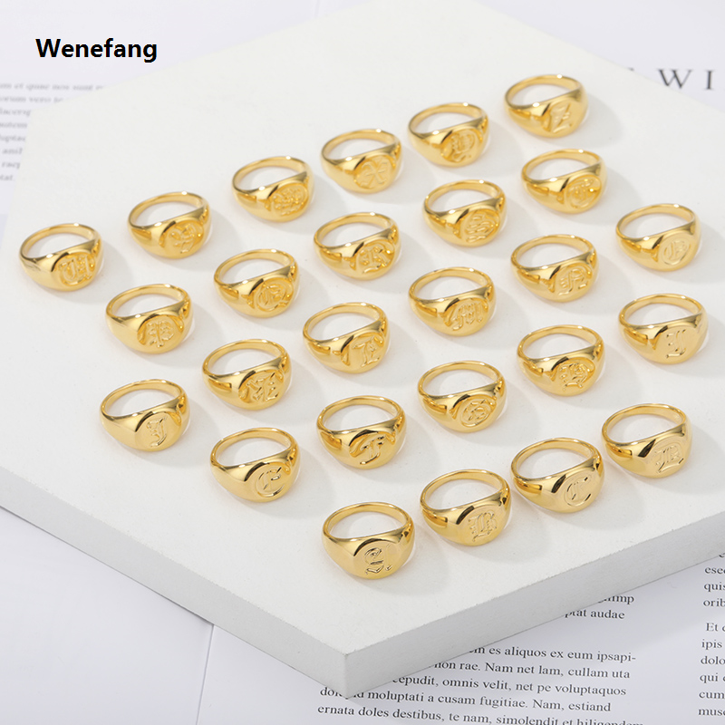 Wenefang A-Z Letter Initial Rings for Women Goth Chunky Wide Stainless Steel 2025 New Alphabet Men Ring 2024 Trendy Wedding Couple Jewelry anillos