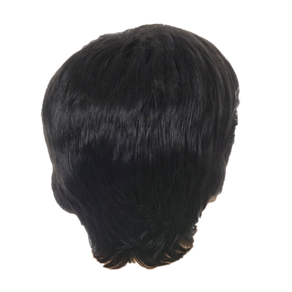 OUMERY Fashion Wig Short Black Male Straight Synthetic Wig for Men Hair Fleeciness Realistic Natural Black Toupee Wigs