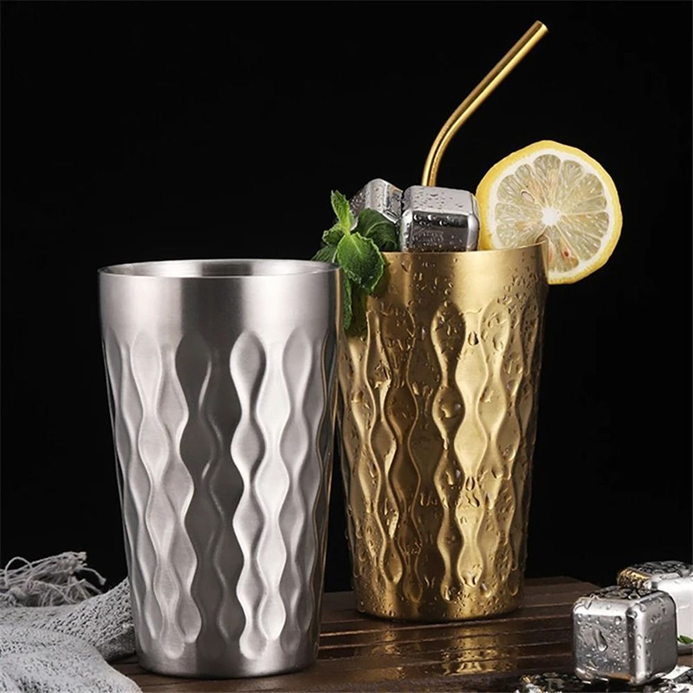Ins Industry Style Stainless Steel Double-Wall Beer Cups Hammered Texture Keep Cold Cold Water Drinks Cup Anti-scalding Anti-fall Milk Mugs Kitchen