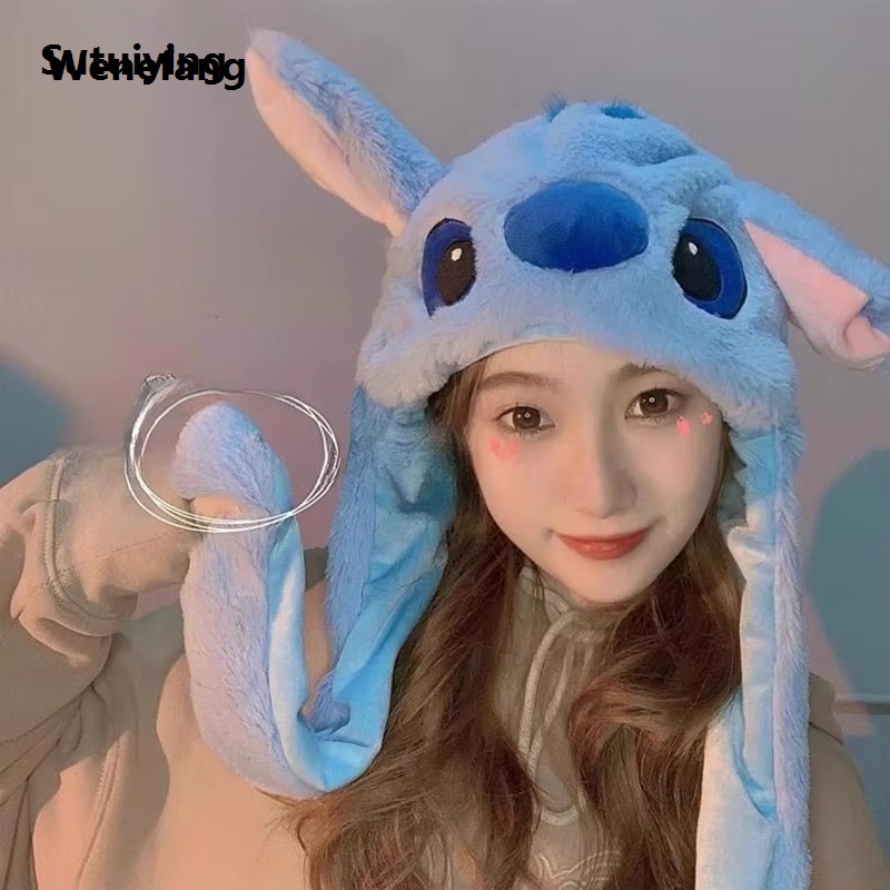 Wenefang Sutuiying Kawaii Disney Stitch Glowing Plush Ear Moving Jumping Rabbit Hat Fifty percent discount New style Funny Glowing Ear Moving Bunny Hat Cosplay Christmas Party Hat