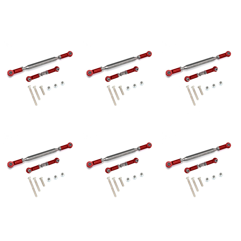 6X Metal Adjustable Steering Linkage Servo Link Pull Rod Turnbuckle for MN D90 D99 MN-90 -45 1/12 RC Car Crawler,Red