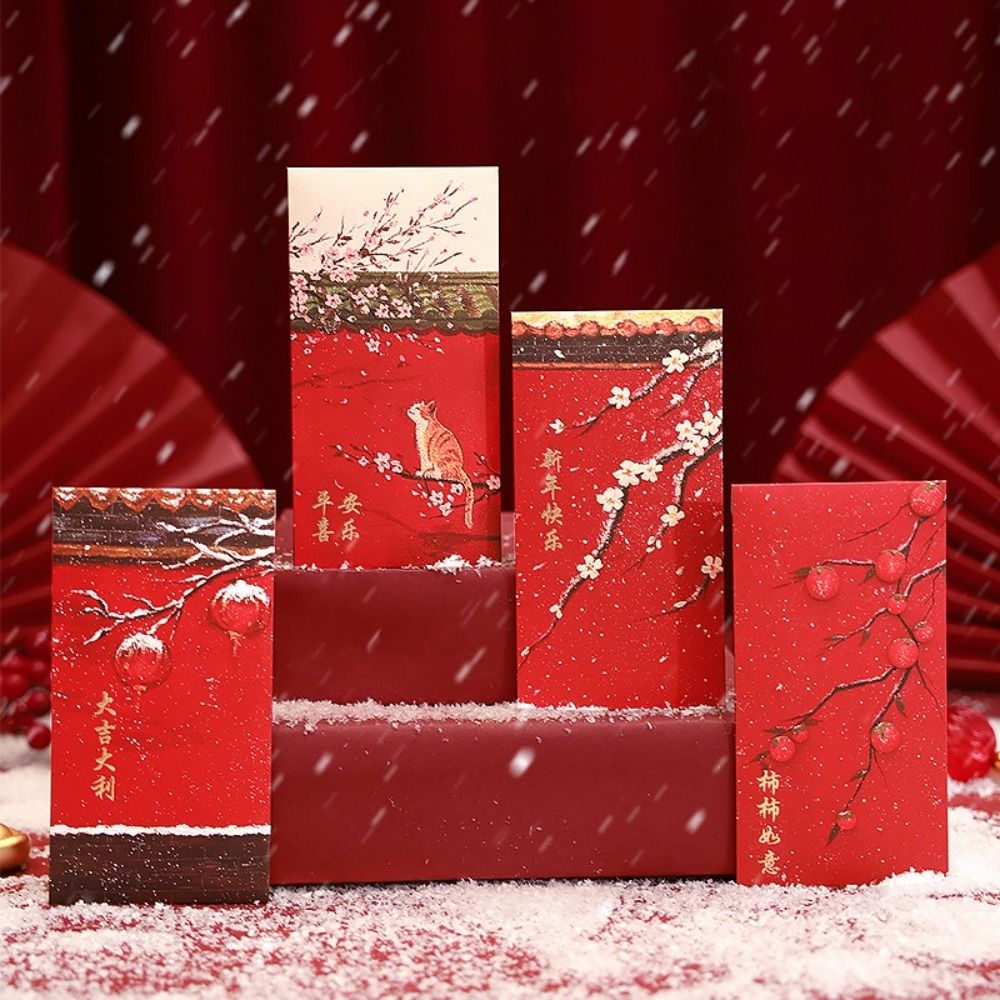 6PCS/Set Creative Thick Paper Red Envelopes Red Chinese Style Cash Gift Envelopes New Year Blessing 2025 Luck Money Bag New Year
