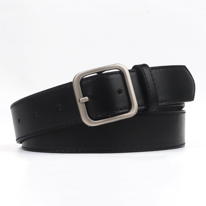 South Korea 2025 New Year's Belt Square Matte silver Solid Buckle Black Belt chic Wide-leg Pants with Trendy Belt