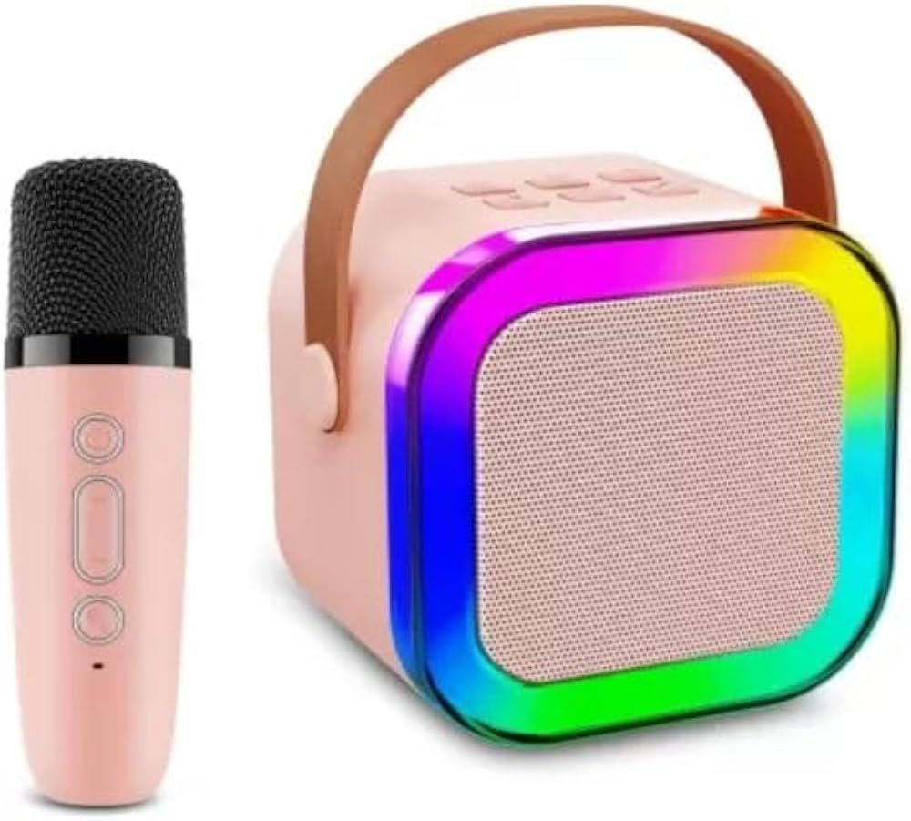 Colorful K12 Karaoke Bluetooth Speaker with Wireless Microphone | RGB LED Light, Portable Party Sound System