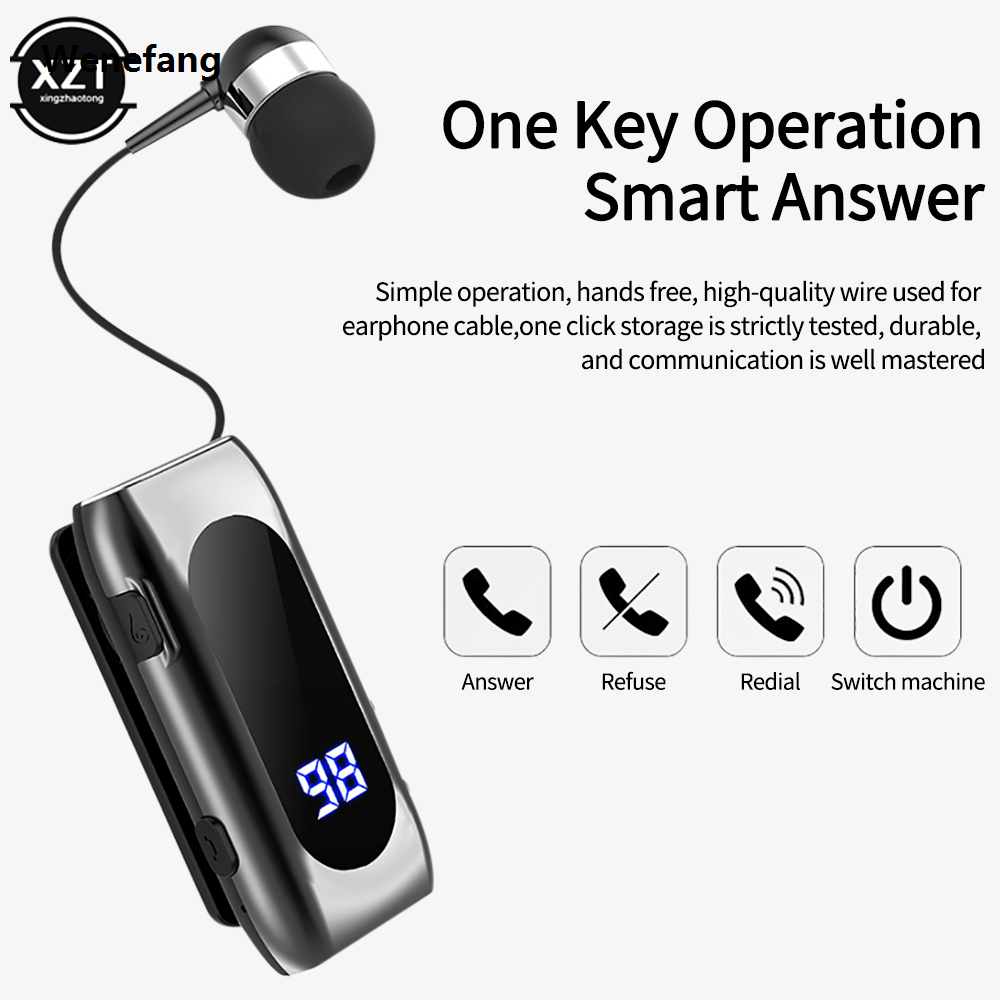 Wenefang 【New design】K55 Mini Wireless Bluetooth-Compatible Headset Lavalier Retractable Cable Smart In-Ear Single Sport Earphone Led Digital Display