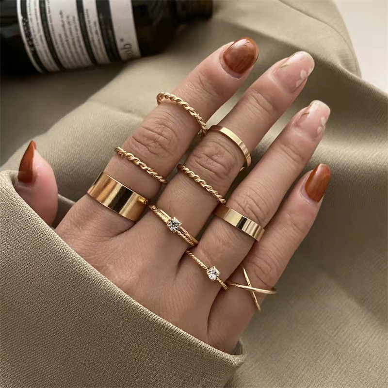 【Whoever uses who praises it】2022 New Round Woven Twisted Ring suit Female Niche Simple 9-piece Set