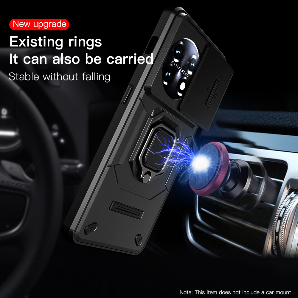 2025SMGSLIB KEYSION Shockproof Armor Case for Oneplus 11 5G 11R 12 Slide Camera Lens Protection Ring Stand Phone Cover for OnePlus 1+Ace 2