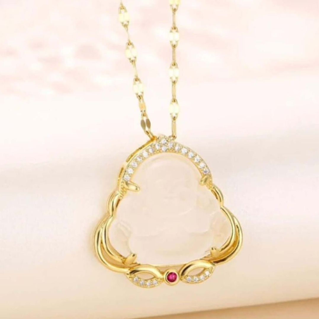 Masala Beads Jade Laughing Buddha Pendant Necklace For Women - Fashion | Necklace For Women | Jewels |