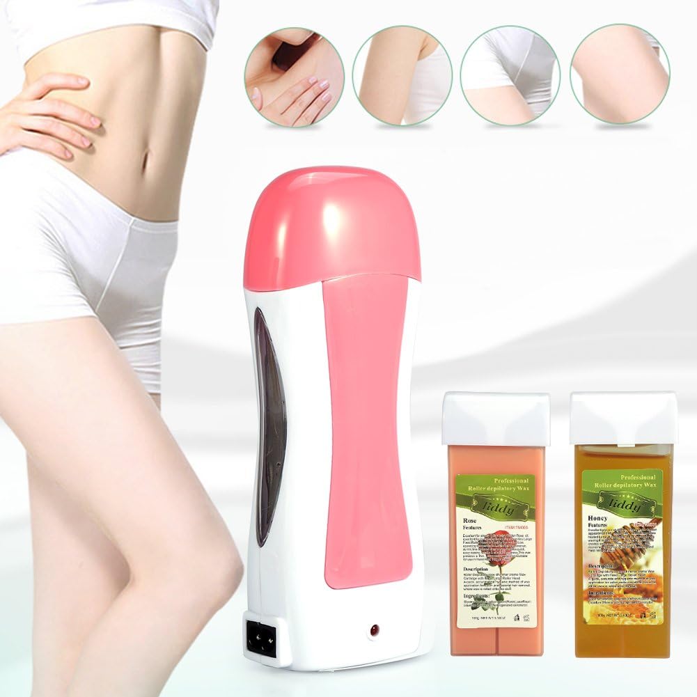 3 in 1 Wax Roller Heater, Wax Cartridge Heater Kit Cartridge Waxing Hair Removal Machine for Hand Foot Elbow Arm Leg Armpit and Bikini, (Wax Refile And Strips Included)