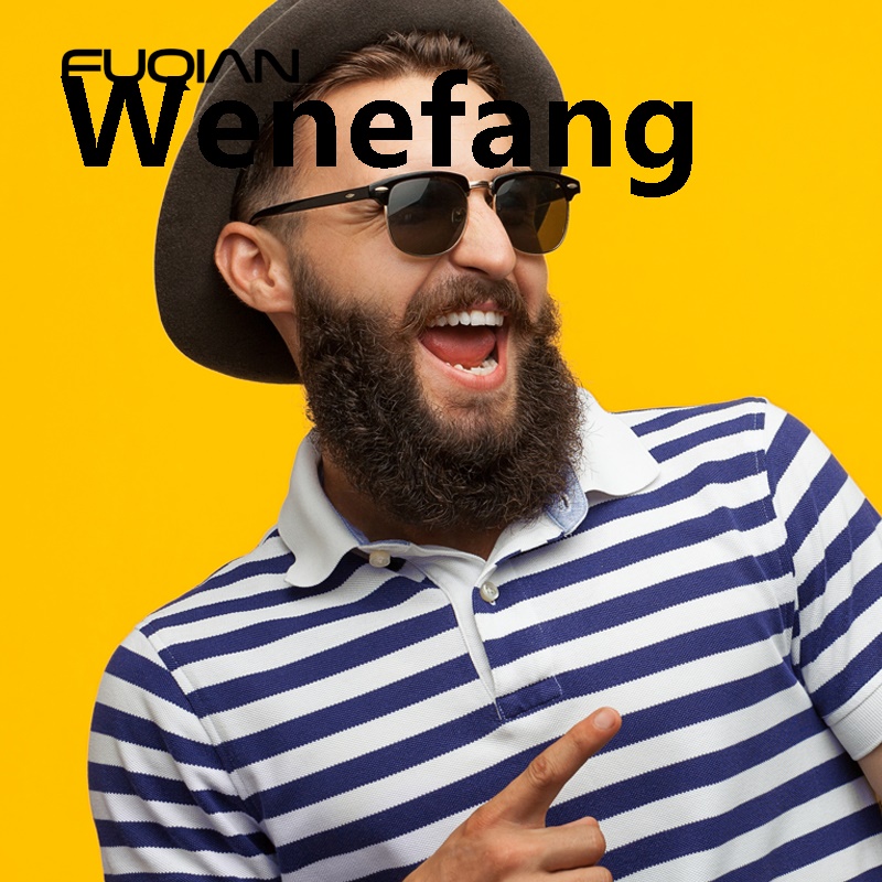 Wenefang 2025 New Classic Half Frame Polarized Sunglasses Men Women Retro Square Rivet Sun Glasses Male Vintage Driving Anti-glare Shades UV400