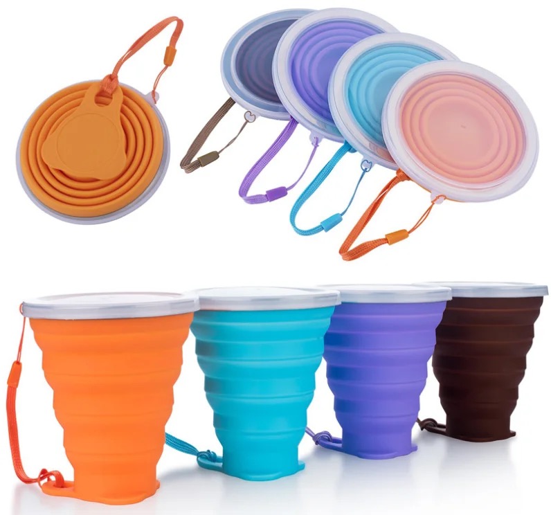 Silicone Folding Portable Cup, Re-Usable Lightweight Collapsible Travel Cup With Lid Expandable Drinking Cup For Travel Outdoor Hiking - BPA Free