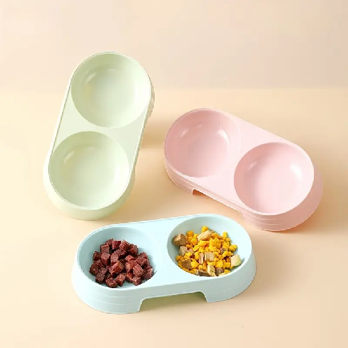 Double Dinner Set For Food & Water Used For Dog Cat & Other Pets - Small