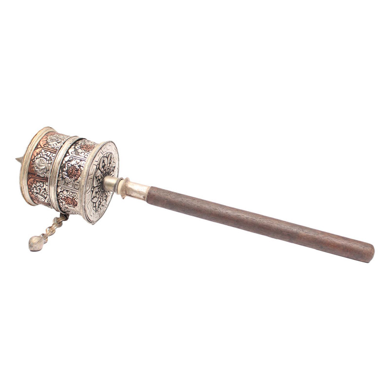 Large Wooden Stick Hand Carved Rotationg Praying Wheel