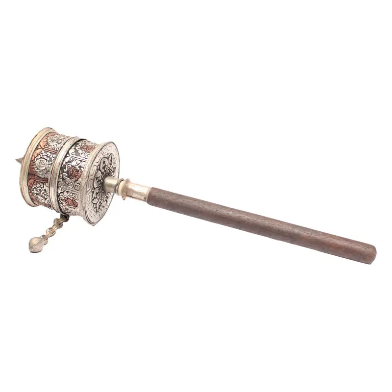 Large Wooden Stick Hand Carved Rotationg Praying Wheel