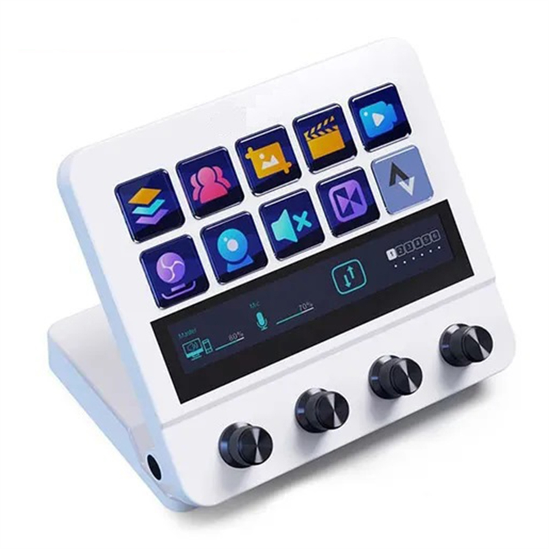 N4 Adjustable Stand Touch Strip 10-Key Visual Macro Keyboard Quad-Dial Interface Dual USB-C USB-A Hub White