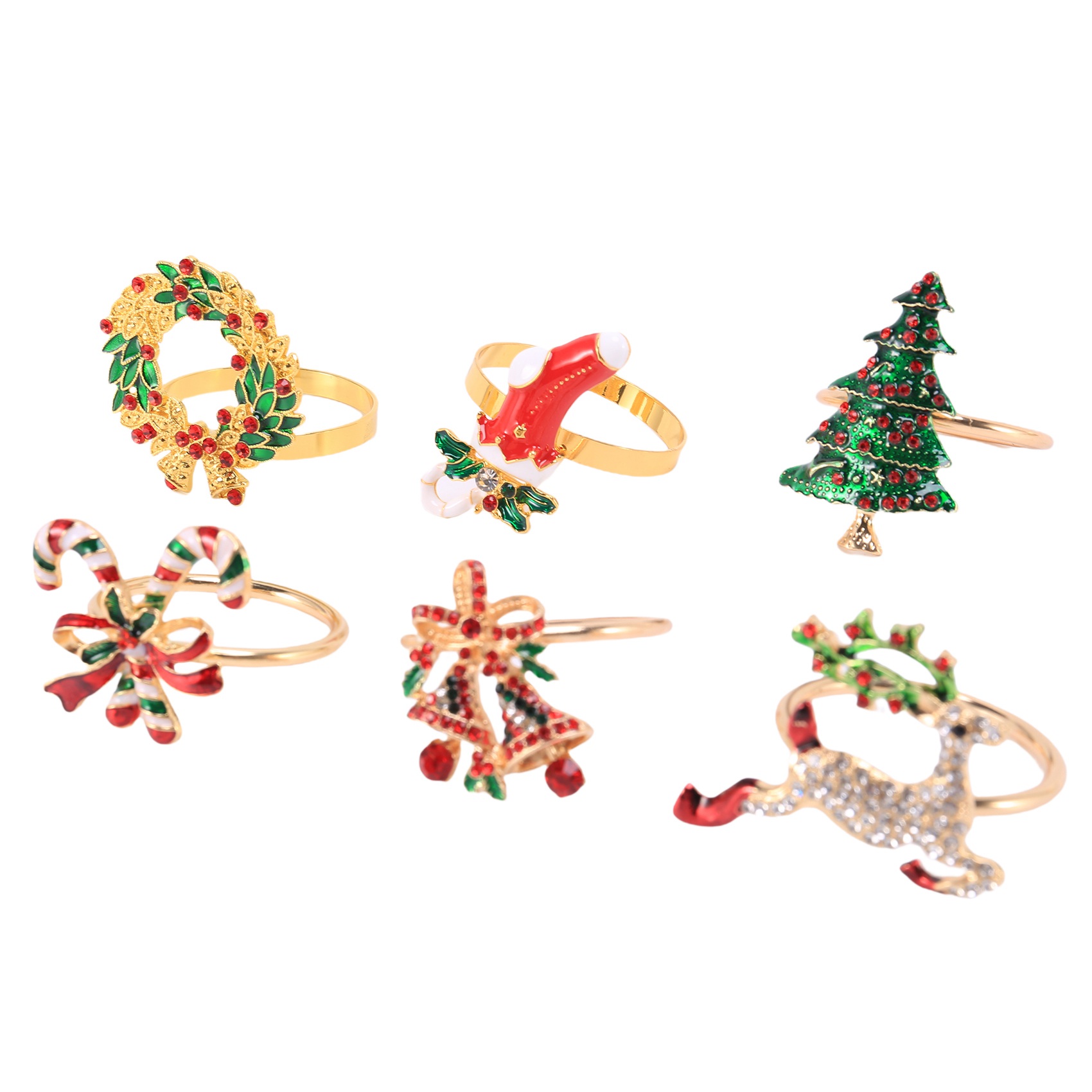 FORIDE Christmas Napkin Rings Sets of 6 Pcs, Gold Napkin Ring Holders Metal Dinner Tables Rings for Christmas Weddings Banquet