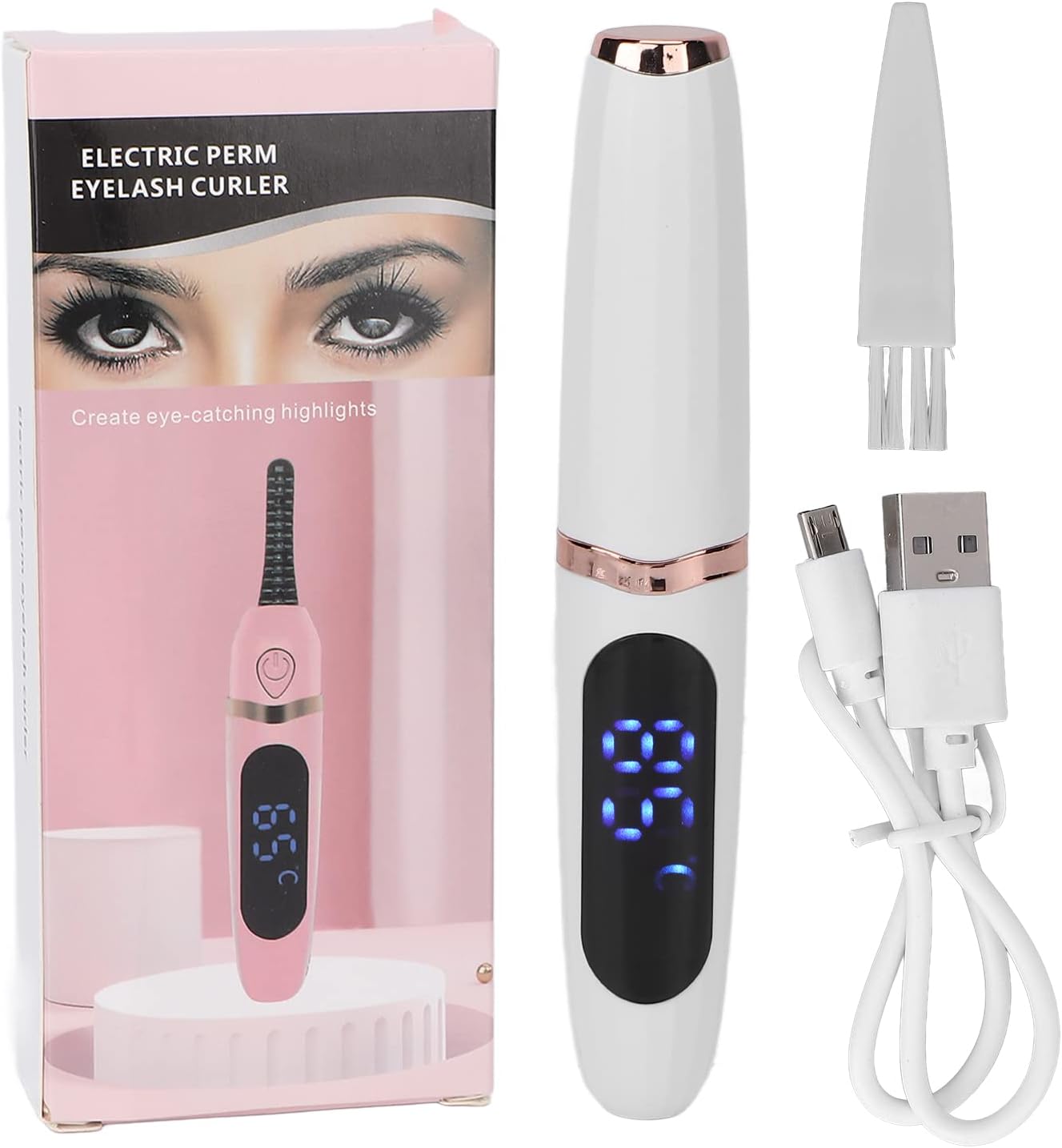 Heated Eyelash Curler, Electric Heating Eyelash Curling Device USB Rechargeable 3 Temperature Adjustable, Long Lasting Electric Eyelash Curler Digital Display for Women Make Long Curling Thick Eyelash