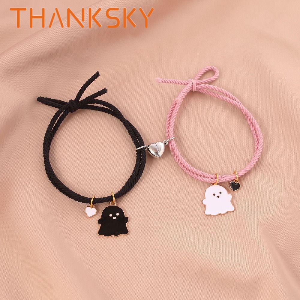 Trendy Black White Pendant Halloween Couple Bracelets Love Heart Cute Cartoon Magnet Matching Bracelets Creative Funny String Bracelet Couple