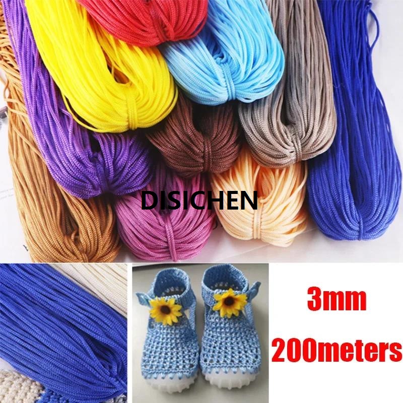 DISICHEN 1pc 200g 3mm Color Nylon Cord Thread Crochet Hollow Line Macrame DIY Hand-Woven Bracelet Braided Handicrafts/Shoes Fashion