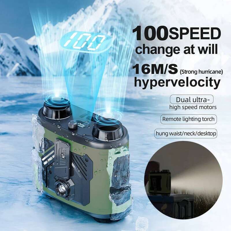 6000/10000mAh Portable Neck Waist Clip Rechargeable 100 Speeds Strong Wind,LEDLighting Cooling Hanging Camping Fan &Power