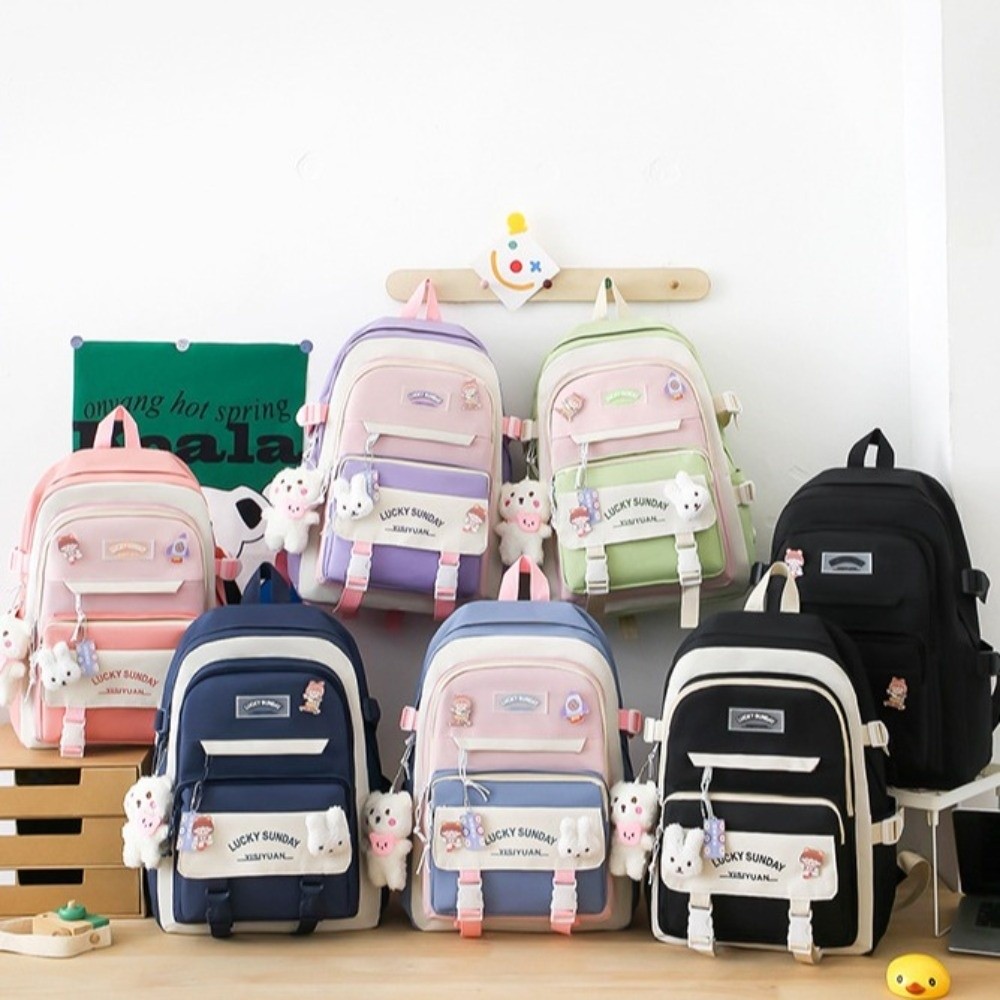 5 Pcs Cute Large Capacity Backpack Set Breathable Buckle Crossbody Bag Multifunctional Student Schoolbag School