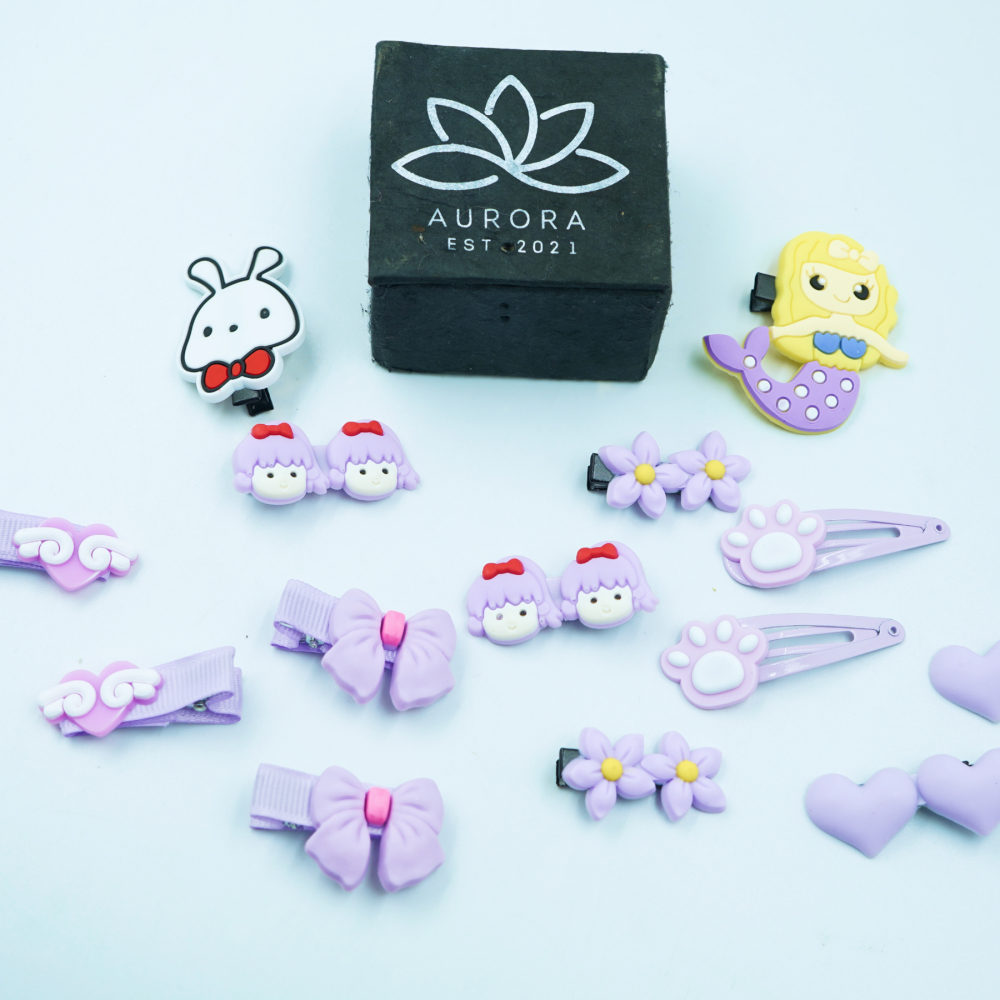 Cute Hair Clips Collection for Girls | Yellow| White | Purple | 14 pcs in 1 packet | B30