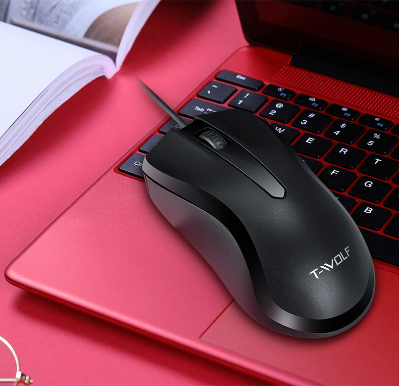 T-WOLF V12 Wired Computer Mouse | USB Plug & Play | Ergonomic Design | Precision Optical Mouse